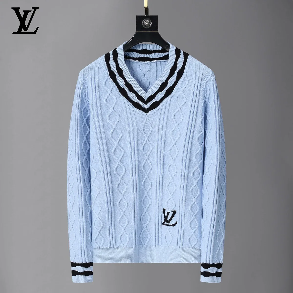 Louis Vuitton Louis Vuitton Light Blue/Black Cable Knit Sweater Blue