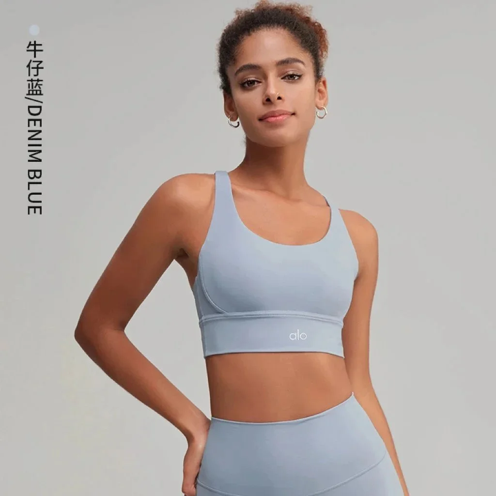 Alo Yoga Alo Yoga Denim Blue Sports Bra Blue - 1