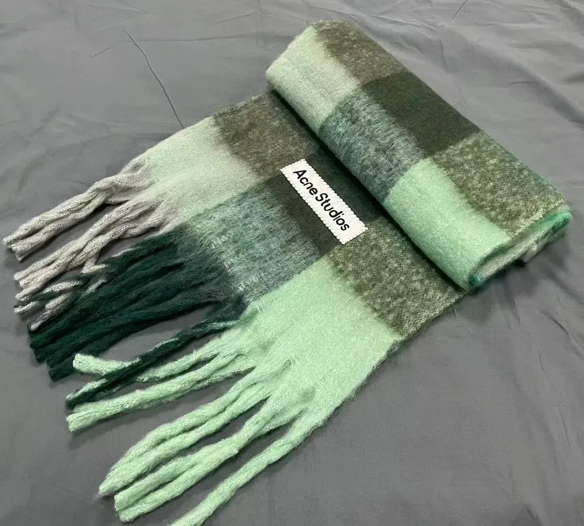 Acne Studios Acne Studios Mint Green & Grey Check Scarf Multicolor