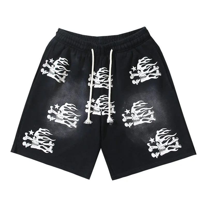 Other Black Skull Flame Print Shorts Black - 1