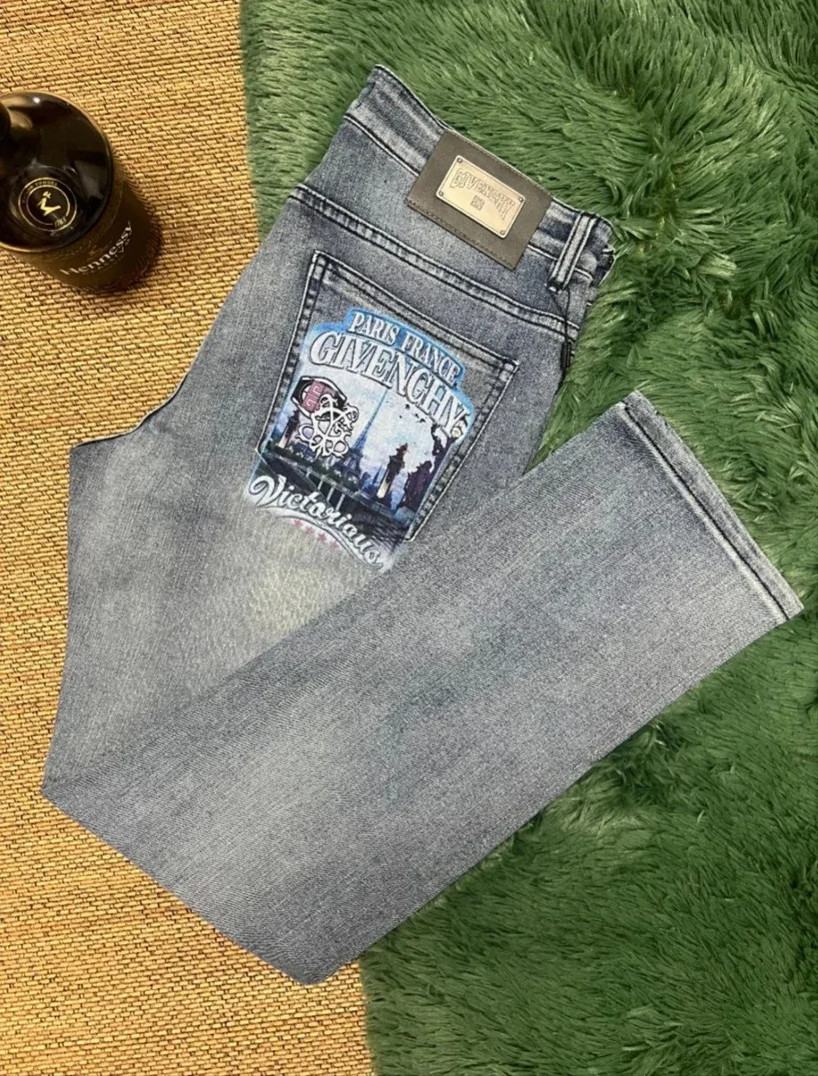 Givenchy Givenchy Paris Print Light Wash Jeans Blue