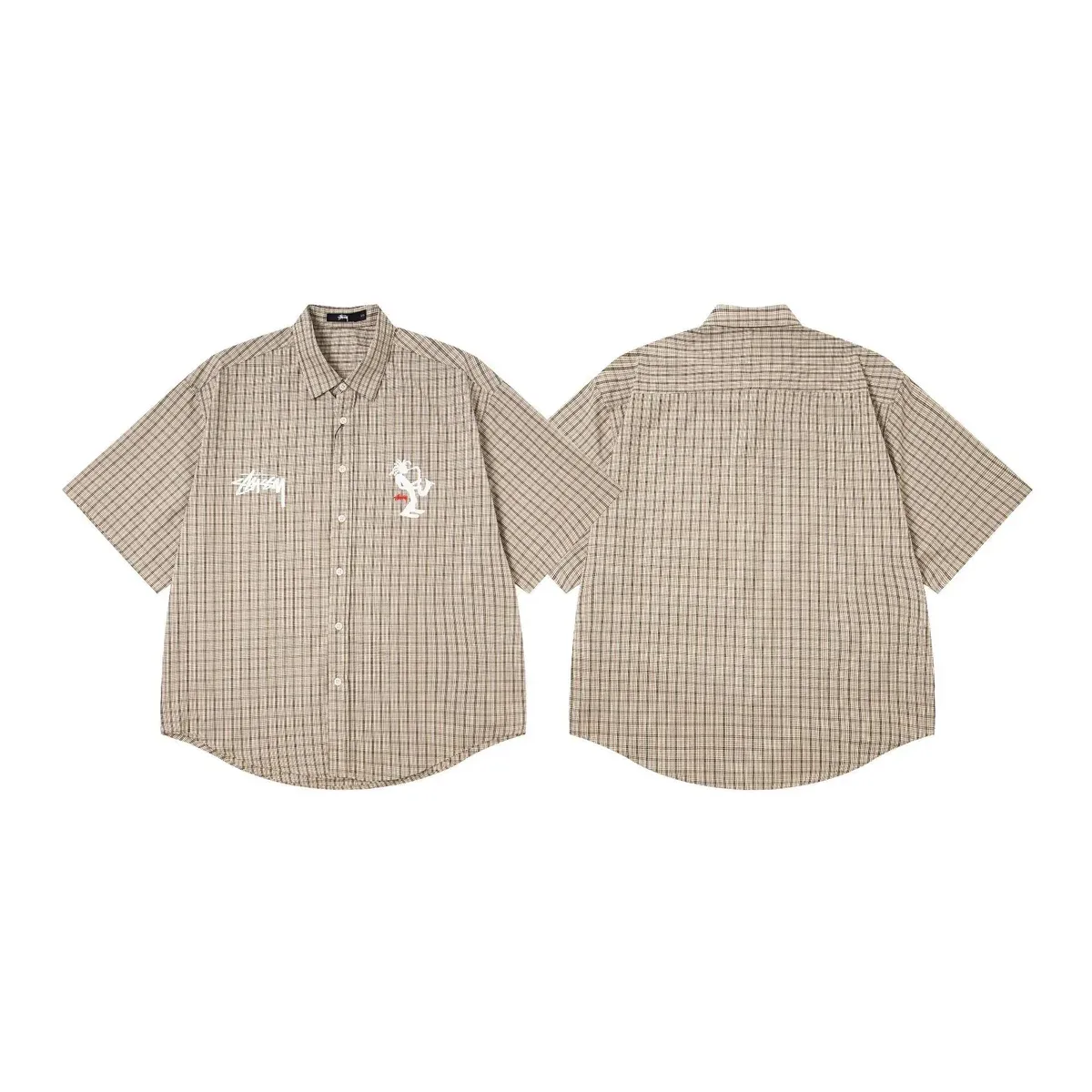 Stussy Stussy Stüssy Basic Logo Plaid Short Sleeve Shirt Beige - 1