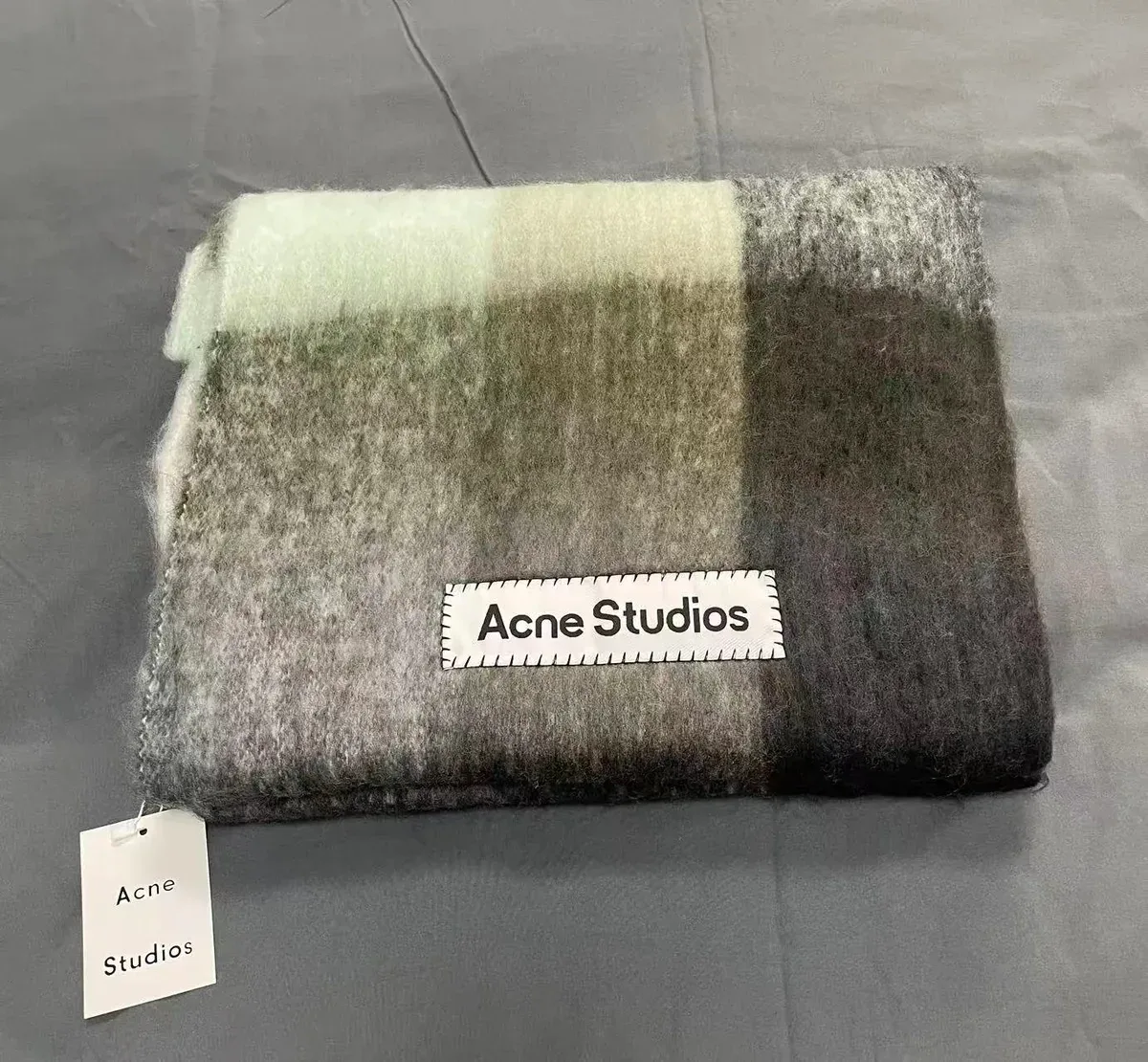 Acne Studios Acne Studios Muted Green & Grey Plaid Scarf Multicolor