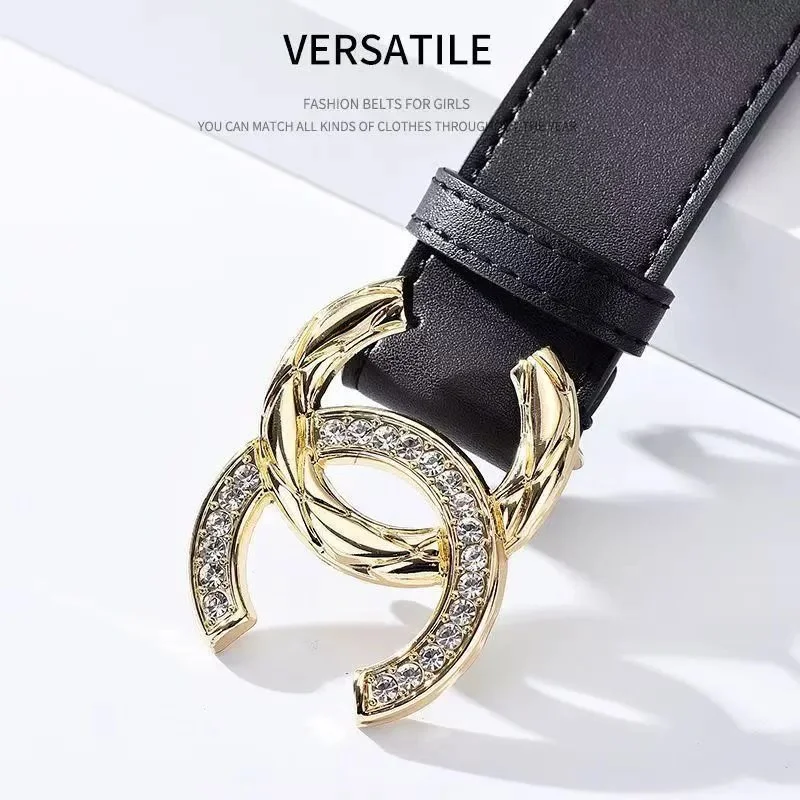 Chanel Chanel Black and Gold Crystal CC Buckle Belt Black