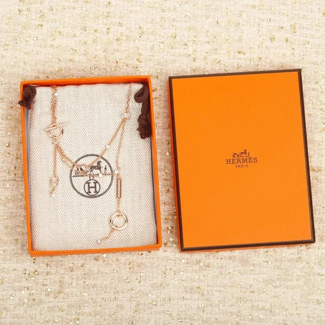 Hermès Hermès H Rose Gold Logo Necklace Gold