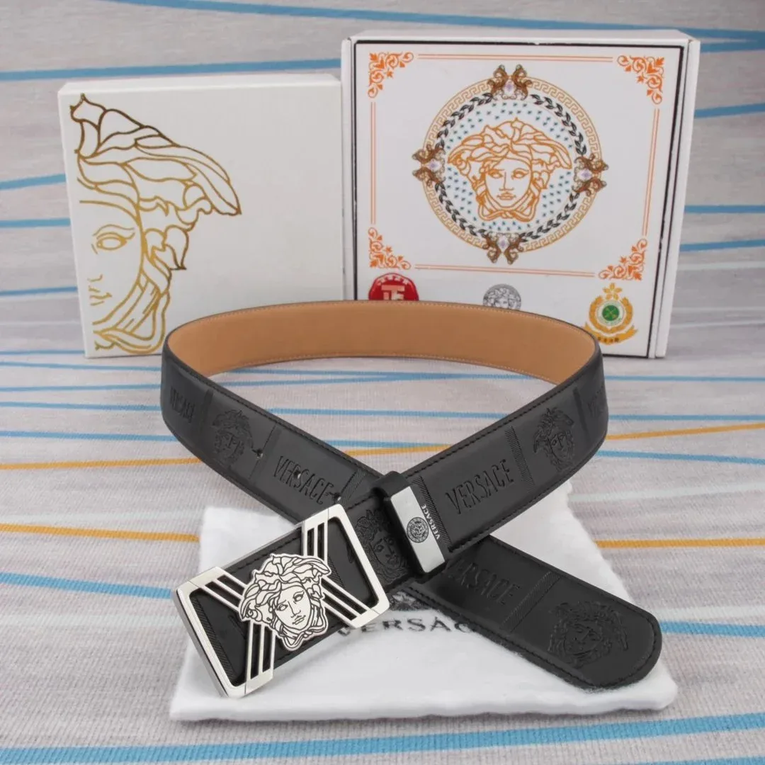 Versace Versace Medusa Head Belt Black Leather Belt Black - 1