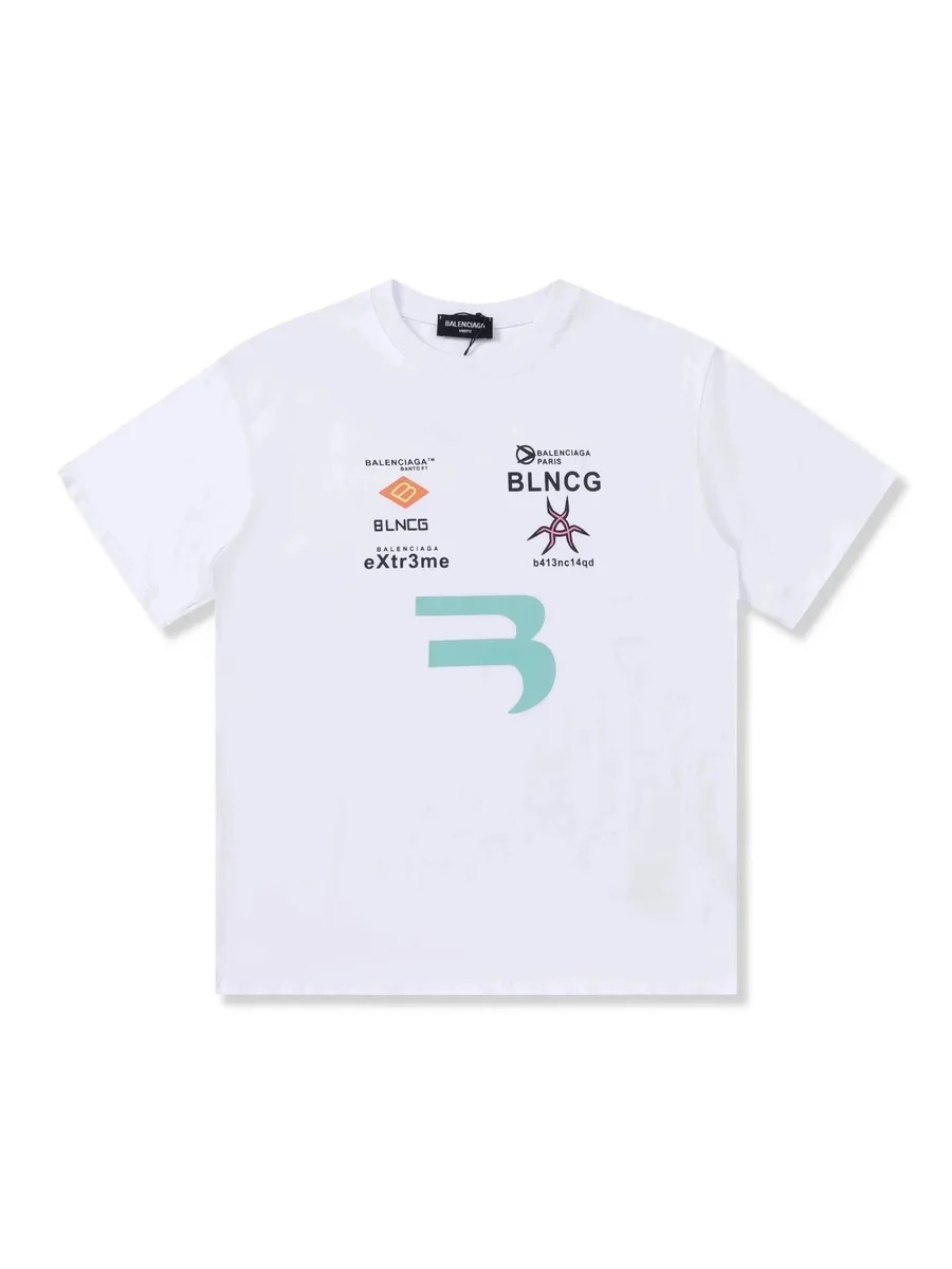 Balenciaga Balenciaga White/Teal Multi-Logo T-Shirt White