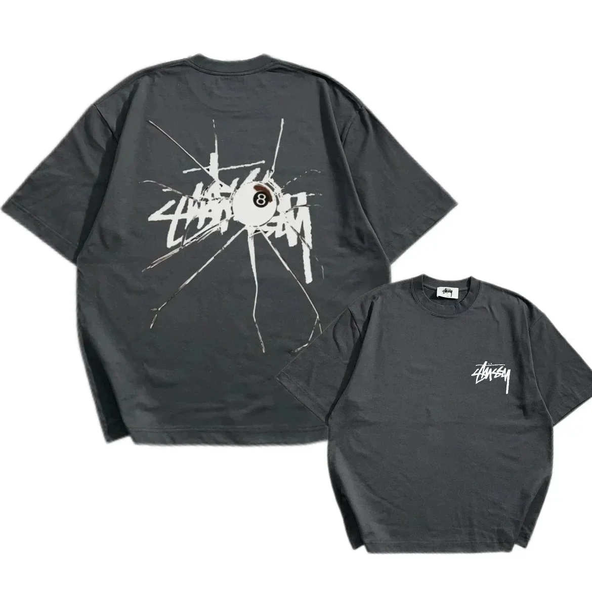 Stussy Stussy Basic Logo 8-Ball Splatter Charcoal Grey T-Shirt Grey - 1