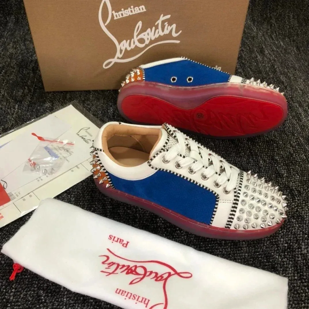 Christian Louboutin Christian Louboutin Runners Blue/White Spiked Sneakers Blue - 1