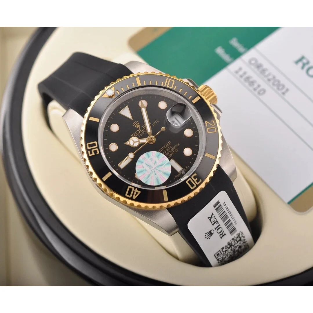 Rolex Rolex Submariner Black Dial Gold Bezel Watch Black - 1