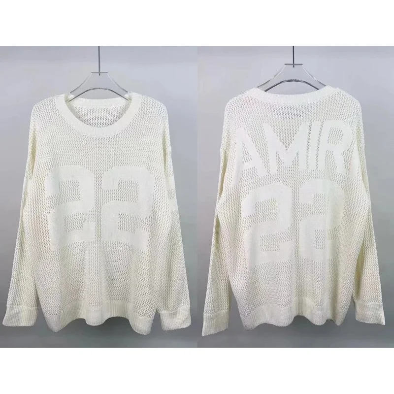 Amiri Amiri Cream Oversized Knit Sweater with AMIR 22 Print Cream - 1