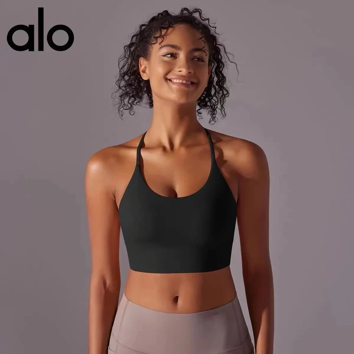 Alo Yoga Alo Solid Black Sports Bra Crop Top Black - 1