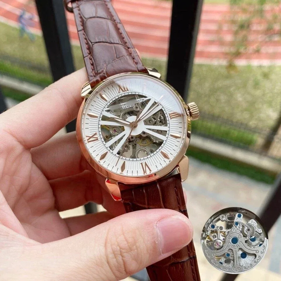 Other Skeleton Watch with Brown Leather Strap Brown - 1