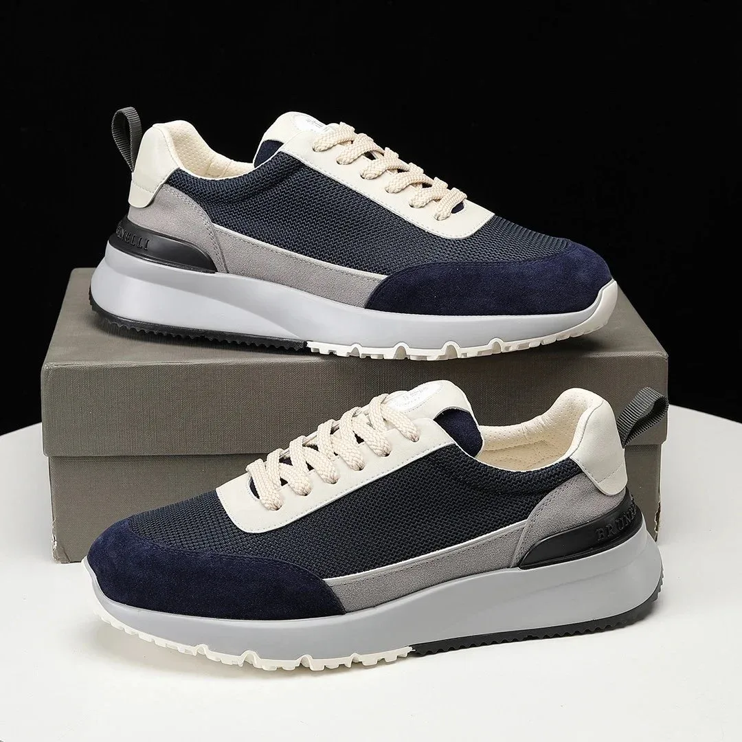 Other Unisex Sneakers Blue Grey Beige Mesh & Suede Blue - 1
