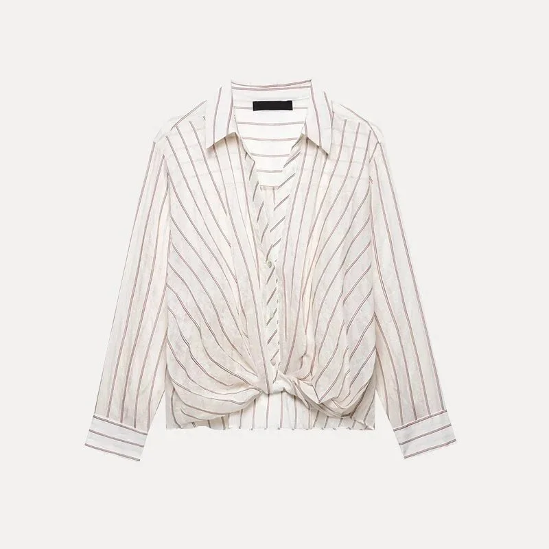 Other Striped Knotted Front Blouse in Beige Beige - 1