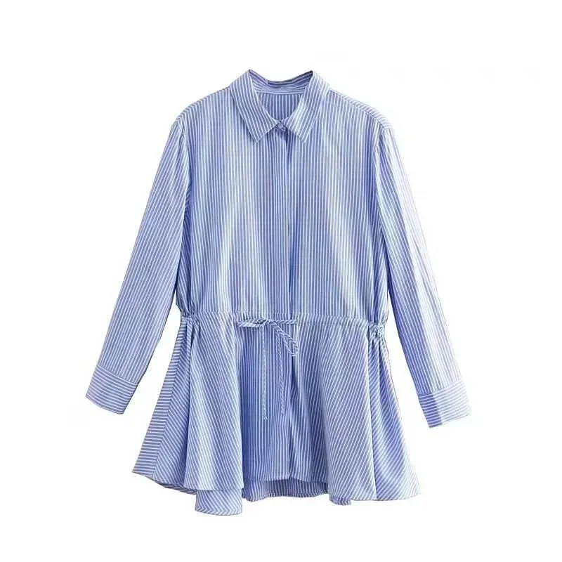Other Blue Striped Casual Shirt Dress Blue - 1