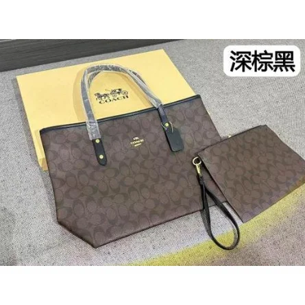 Coach Coach Signature深棕黑手提包与配袋 Brown