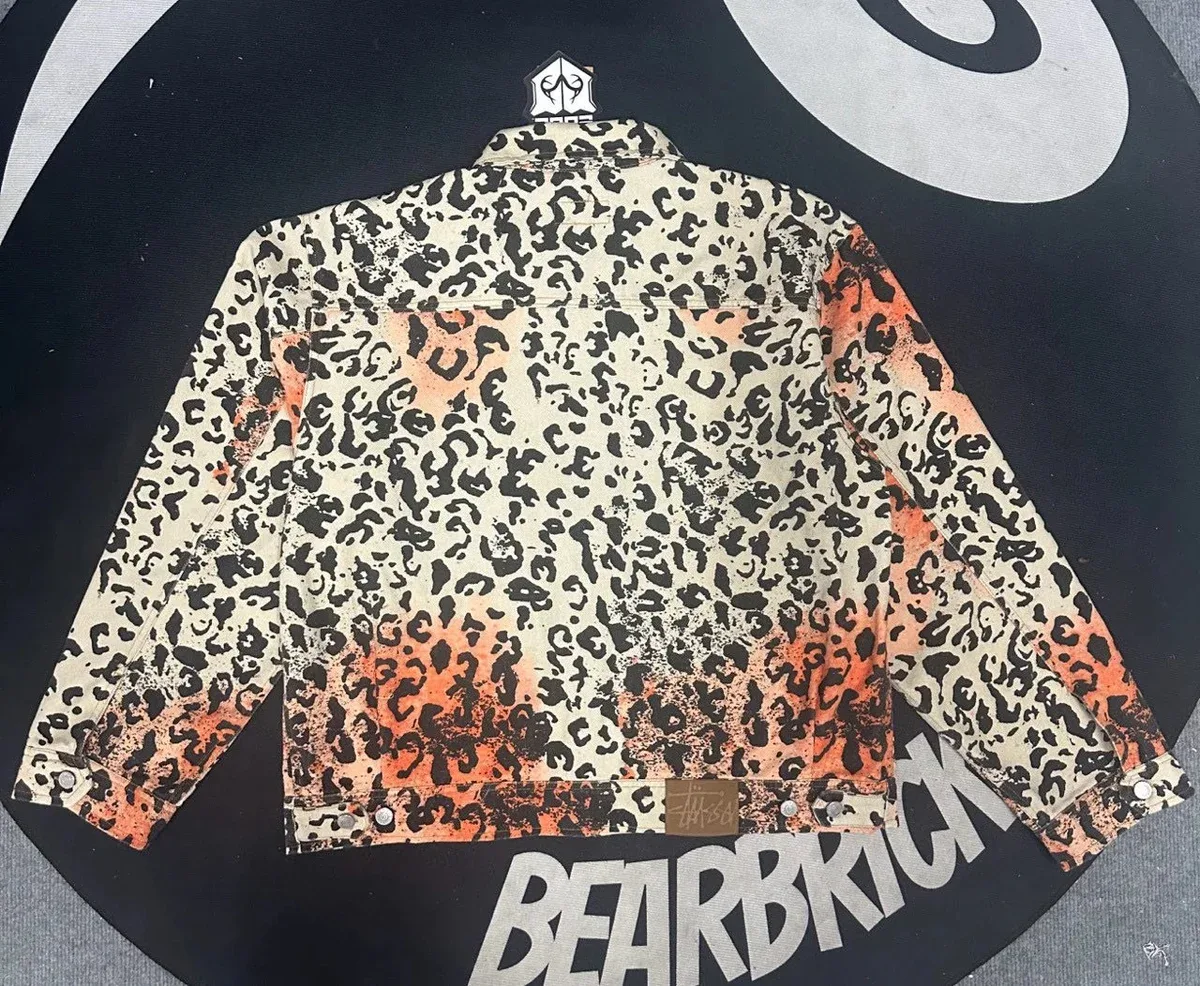 Stussy Stussy Leopard Print Orange Fade Denim Jacket Multicolor - 1