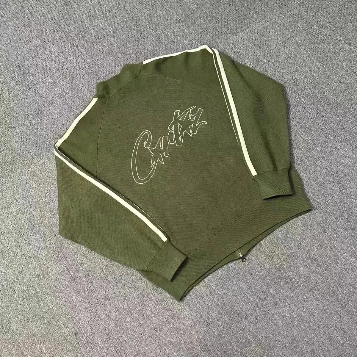 Travis Scott Cactus Jack Olive Green/White Zip-Up Sweatshirt Green