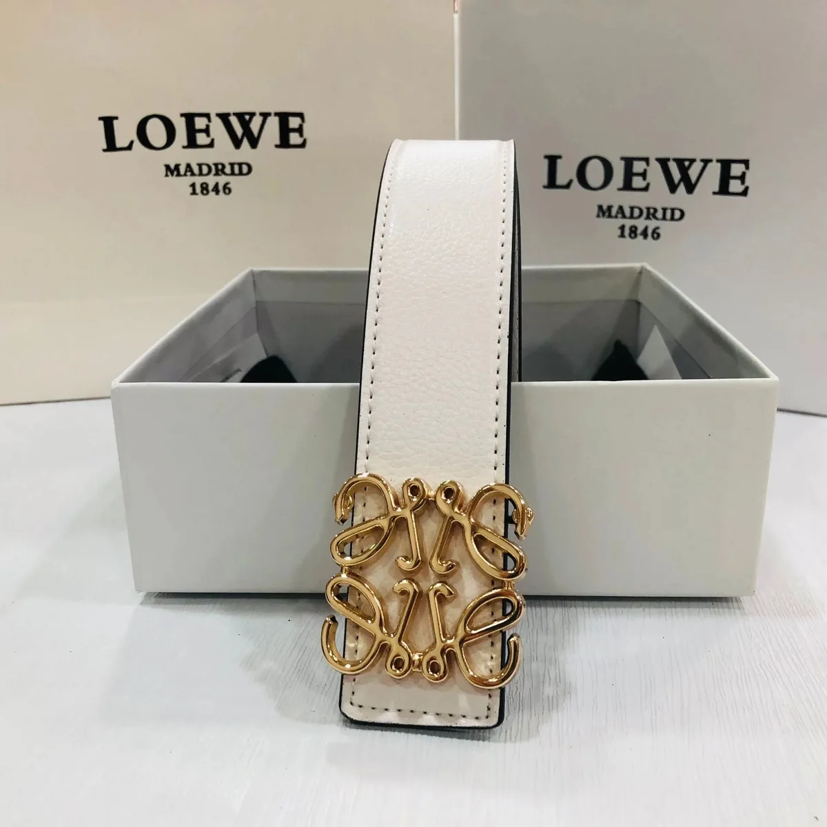 Loewe Loewe White Gold Buckle Belt White - 1