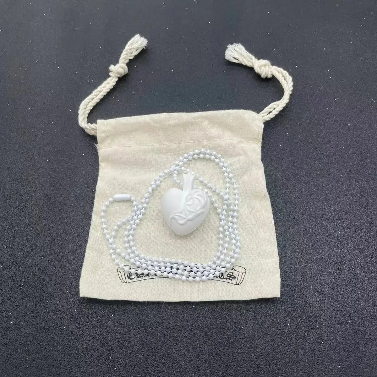 Other White Love Heart Necklace in Gift Pouch White - 1