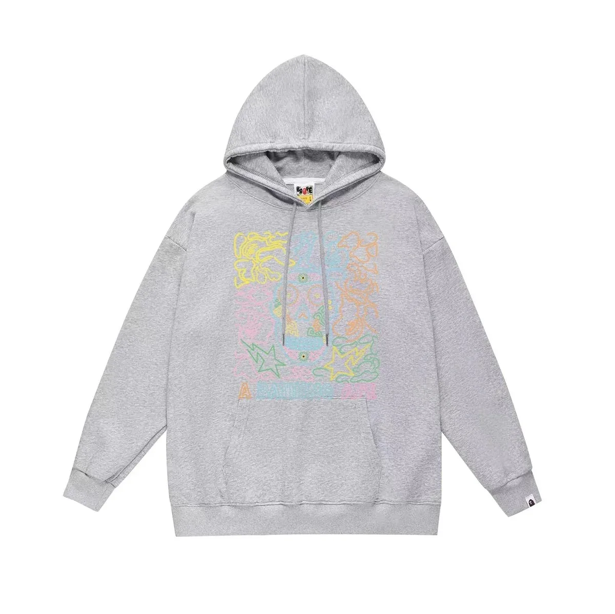 A Bathing Ape A Bathing Ape Multi-Color Graphic Grey Hoodie Grey - 1