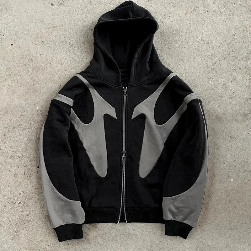 Other Abstract Print Black/Grey Zip-Up Hoodie Black - 1