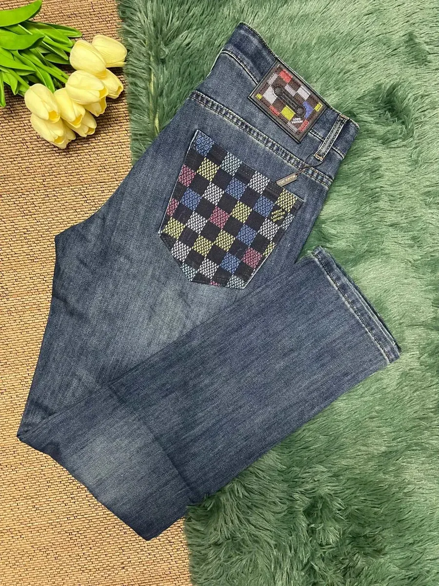 Louis Vuitton Louis Vuitton Blue/Multicolor Check Denim Jeans Blue