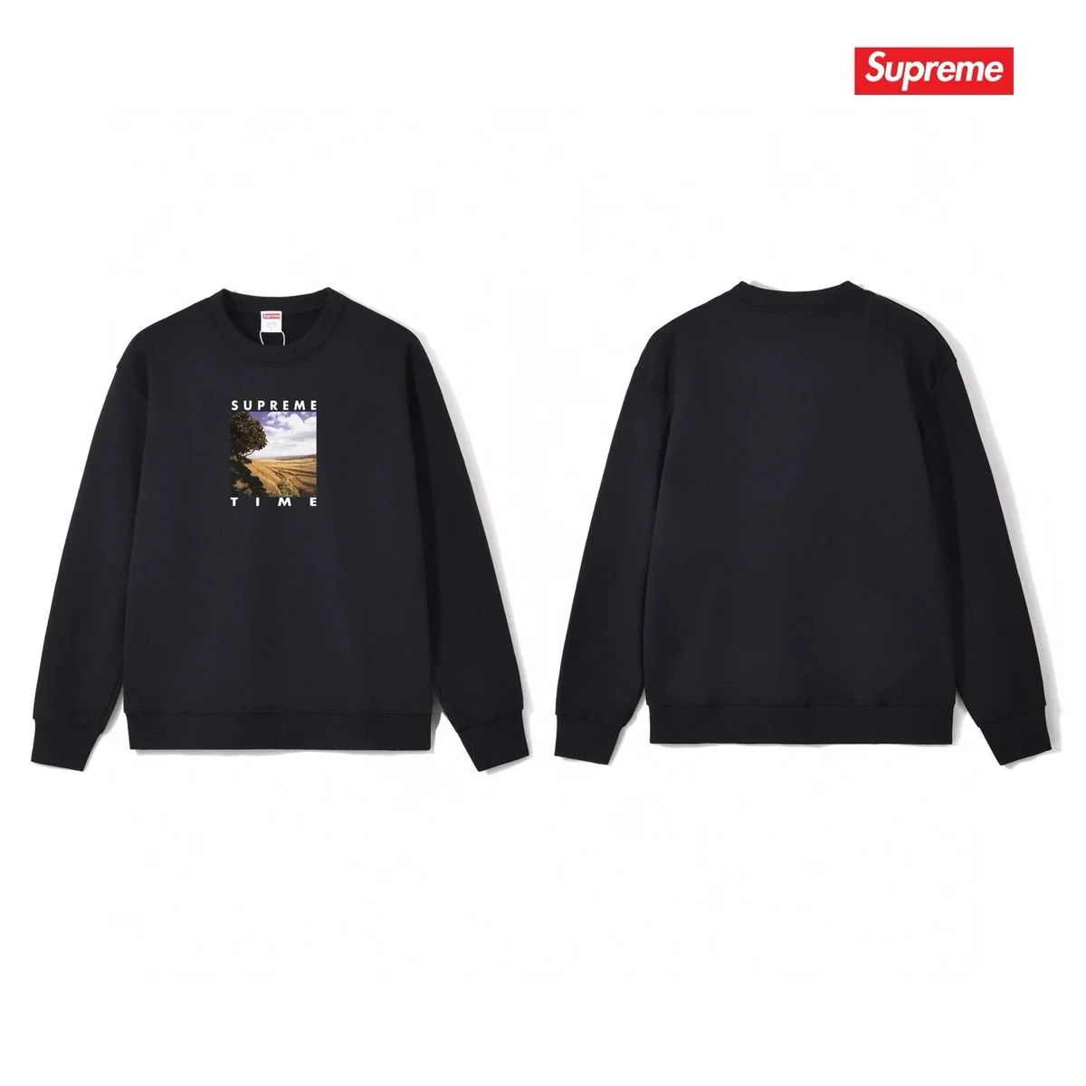 Supreme Supreme Time Black Crewneck Sweatshirt Black - 1