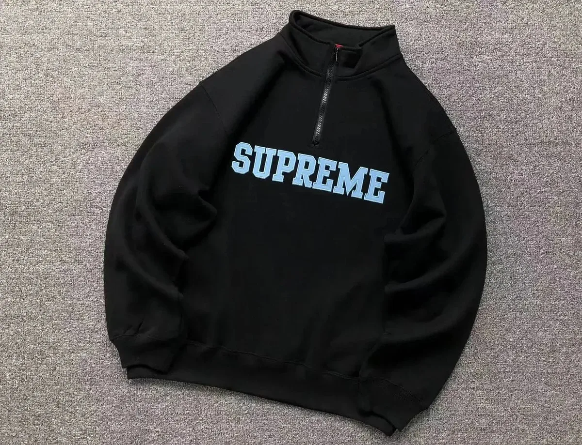 Supreme Supreme Supreme Black/Light Blue Half-Zip Sweatshirt Black - 1