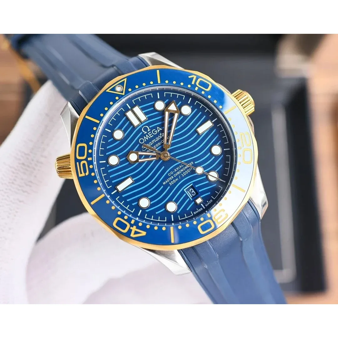 Omega Omega Seamaster Master Chronometer Blue Dial Gold Bezel Watch Blue