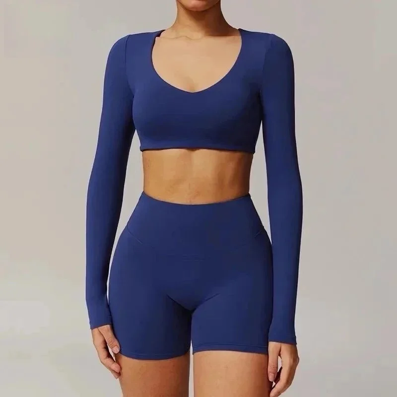 Other Navy Blue Long-Sleeve Biker Shorts Set Navy - 1