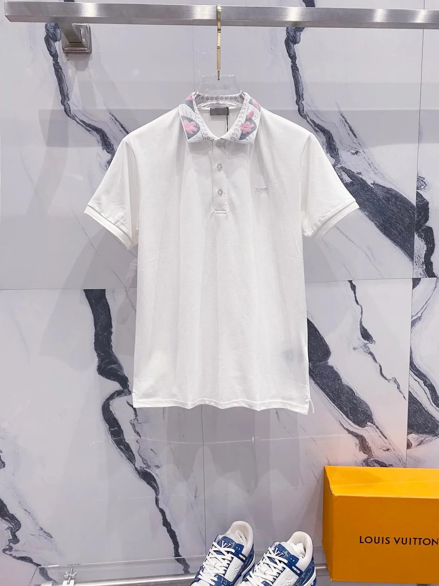Dior Dior White Floral Collar Polo Shirt White - 1
