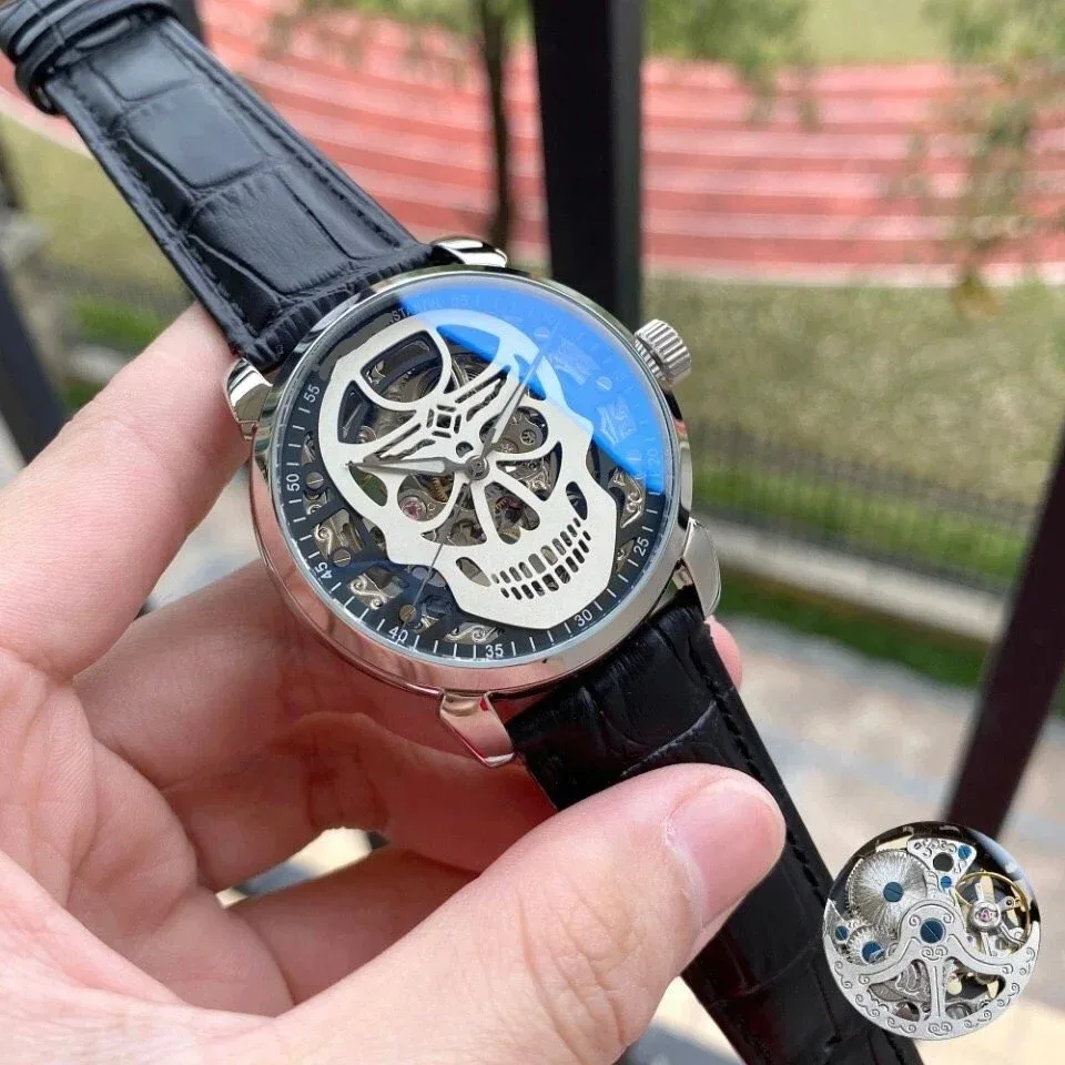 Other Skull Design Mechanical Watch Black Leather Strap Black - 1