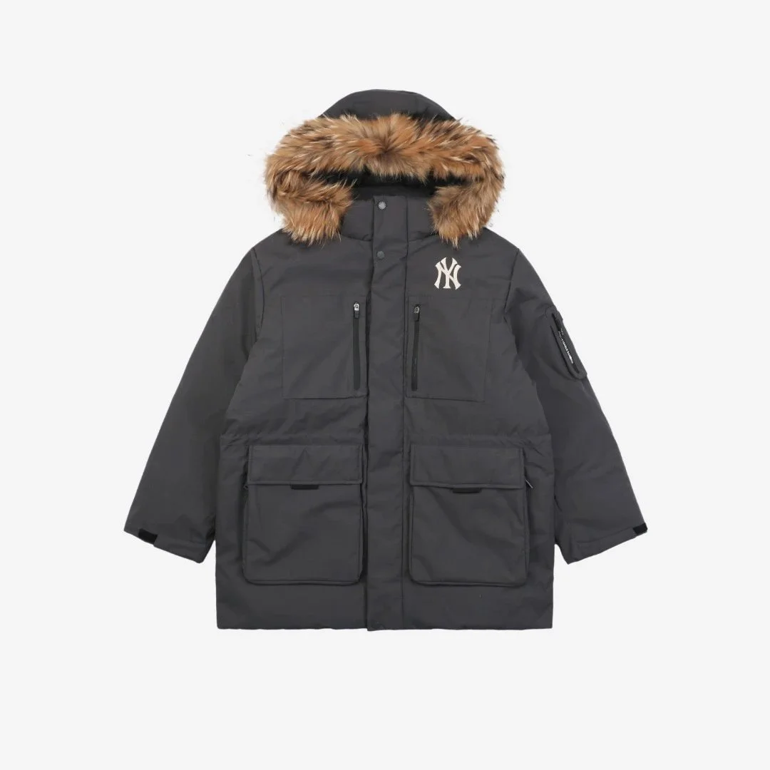 New York Yankees New York Yankees Grey Fur Trim Parka Coat Grey - 1