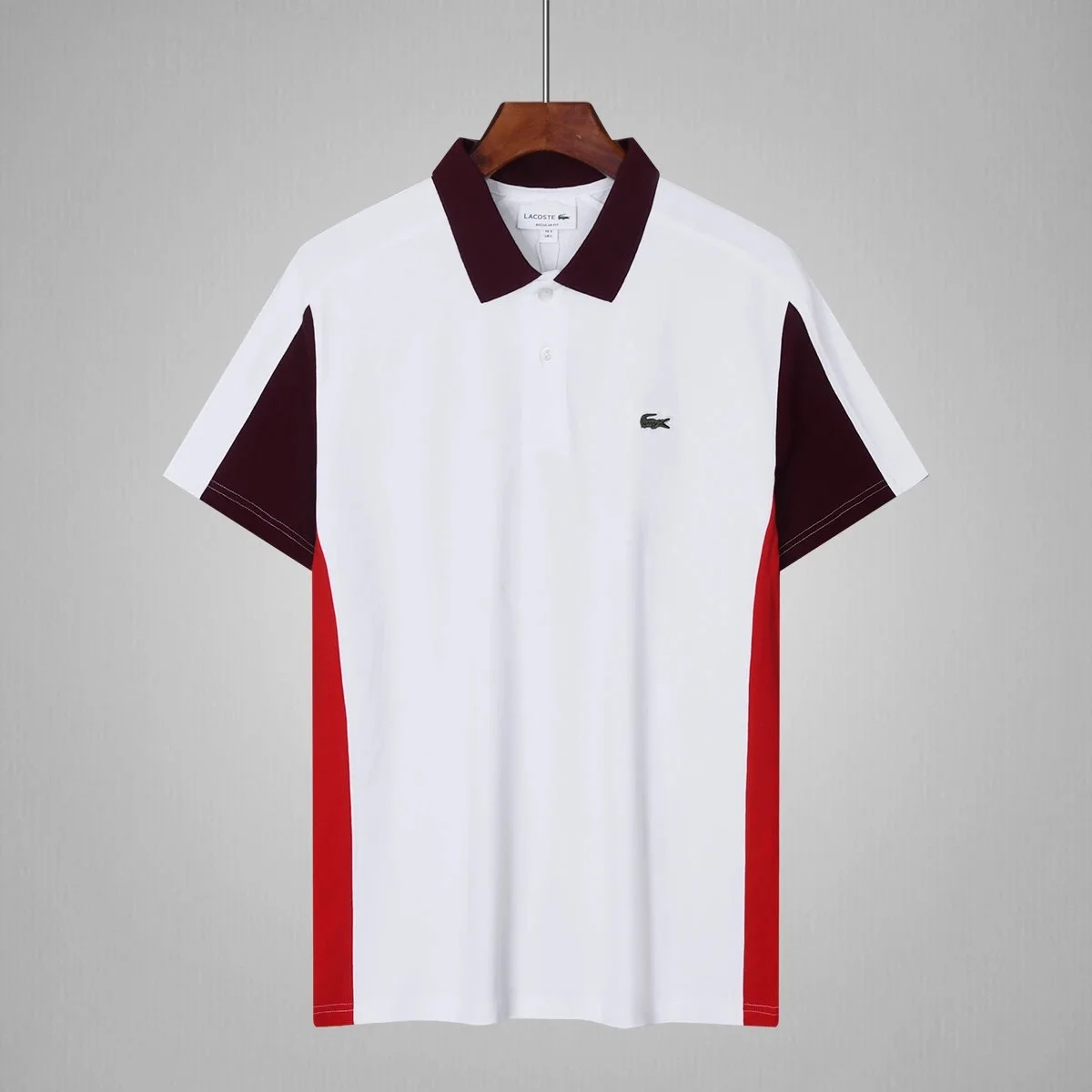 Lacoste Lacoste L.12.12 White/Burgundy/Red Color Block Polo Shirt White - 1