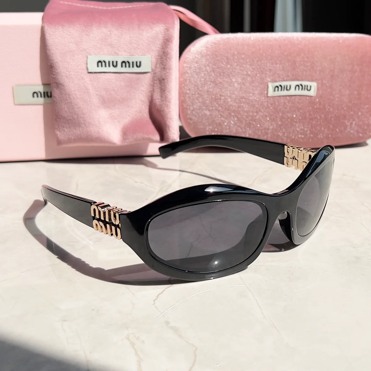 Miu Miu Miu Miu Black Gold Logo Sunglasses Eyewear Black - 1