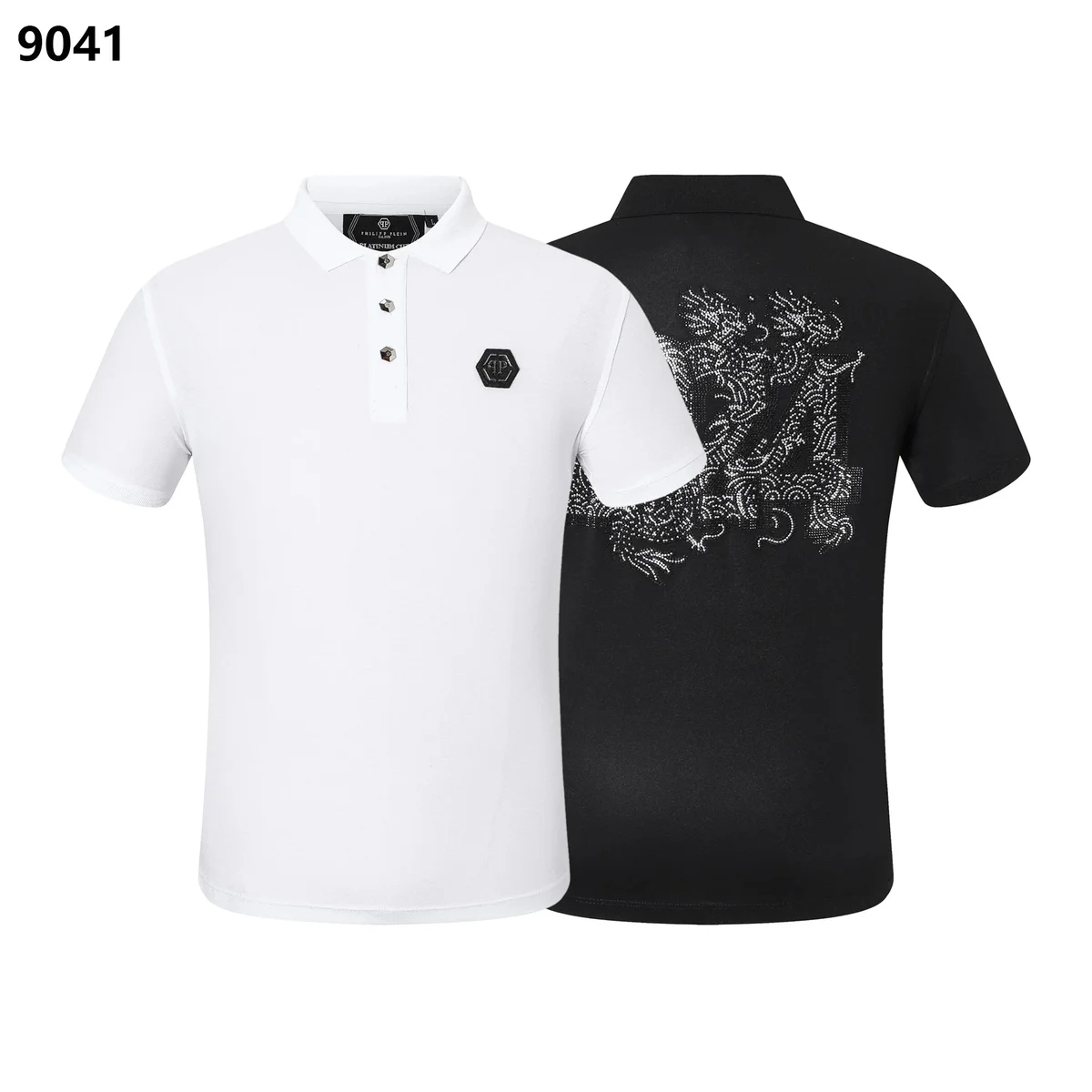 Philipp Plein Philipp Plein Dragon Embellished Polo Shirt 12 Black Black - 1