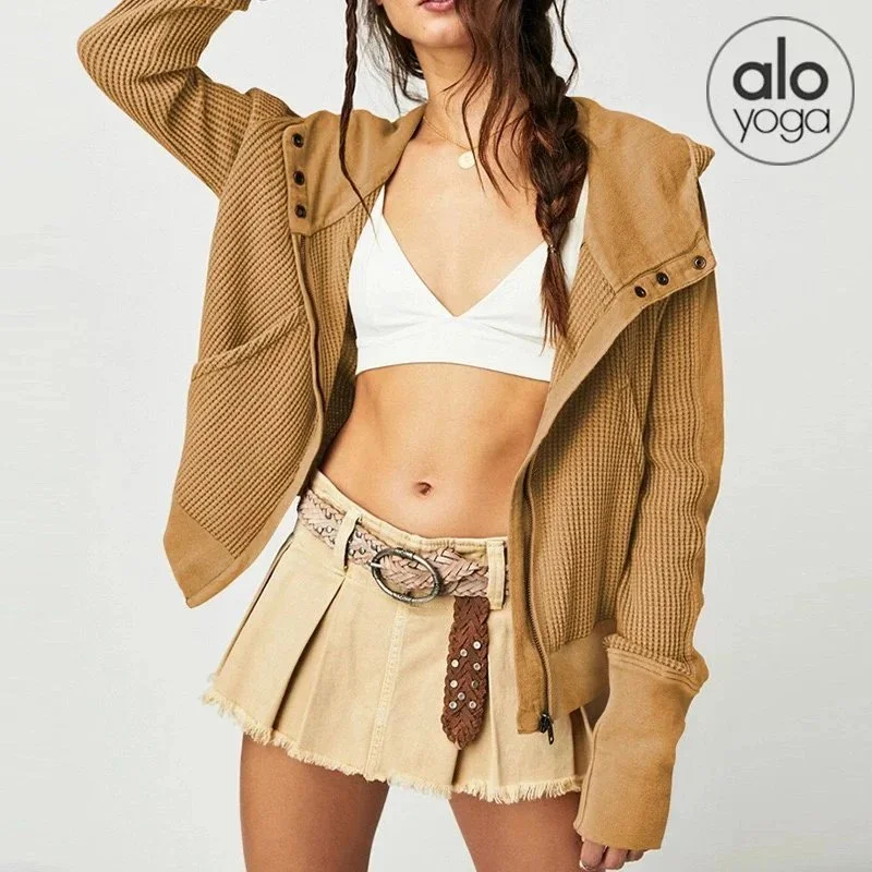 Alo Yoga Alo Yoga Brown Hooded Sweater Jacket Brown - 1