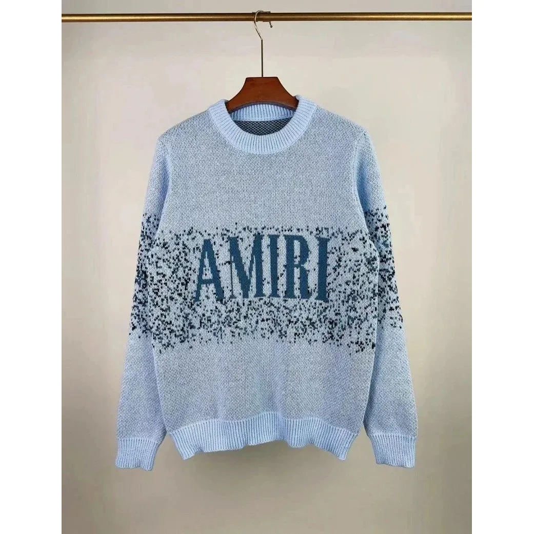 Amiri Amiri Sky Blue Distressed Logo Sweater Blue - 1