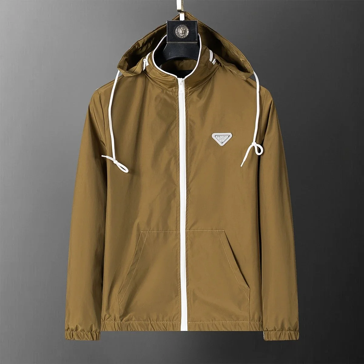 Prada Prada Khaki Trench Jacket with White Trim White