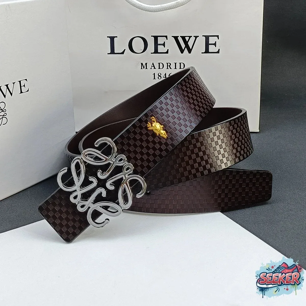Loewe Loewe Monogram Belt Brown Leather Belt Brown - 1