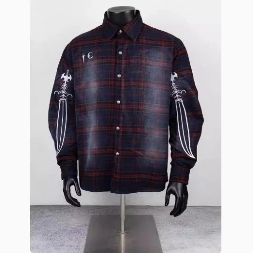 Other Plaid Shirt with Skull Embroidery - Dark Red/Black Red - 1