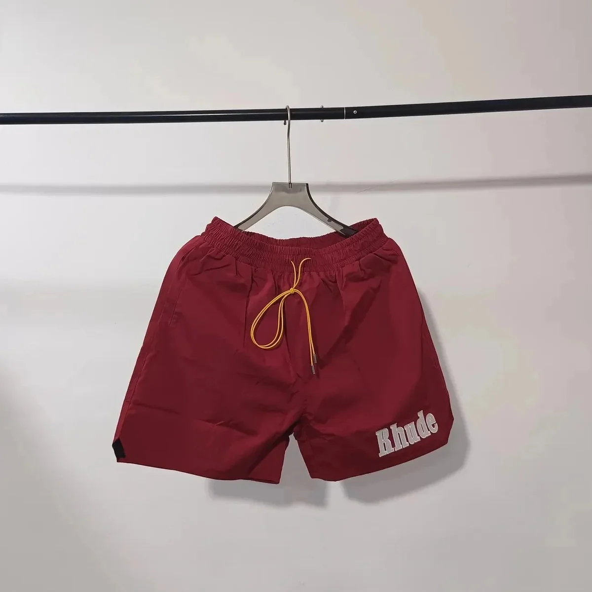 Rhude Rhude Maroon with Yellow Drawstring Shorts Brown - 1