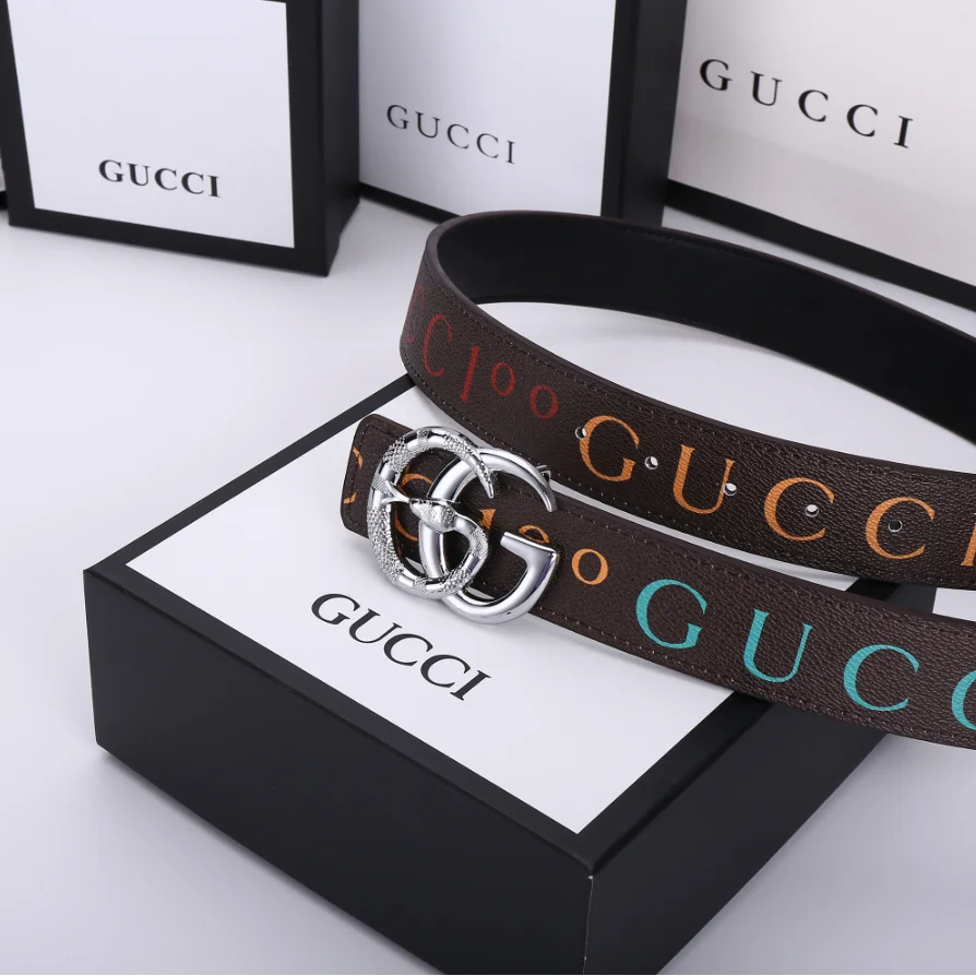 Gucci Gucci GG Monogram Brown Belt with Silver Buckle Brown - 1