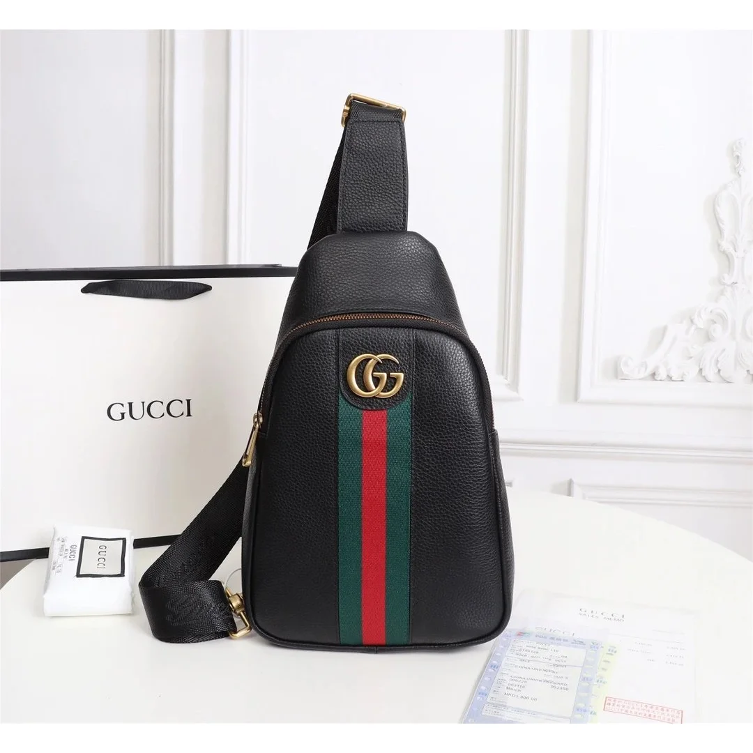 Gucci Gucci GG Marmont Crossbody Bag Black Green Red Stripe Black