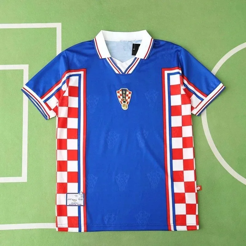 Other Croatia Football Jersey Blue Red Checkered Design Men's T-Shirt Blue - 1