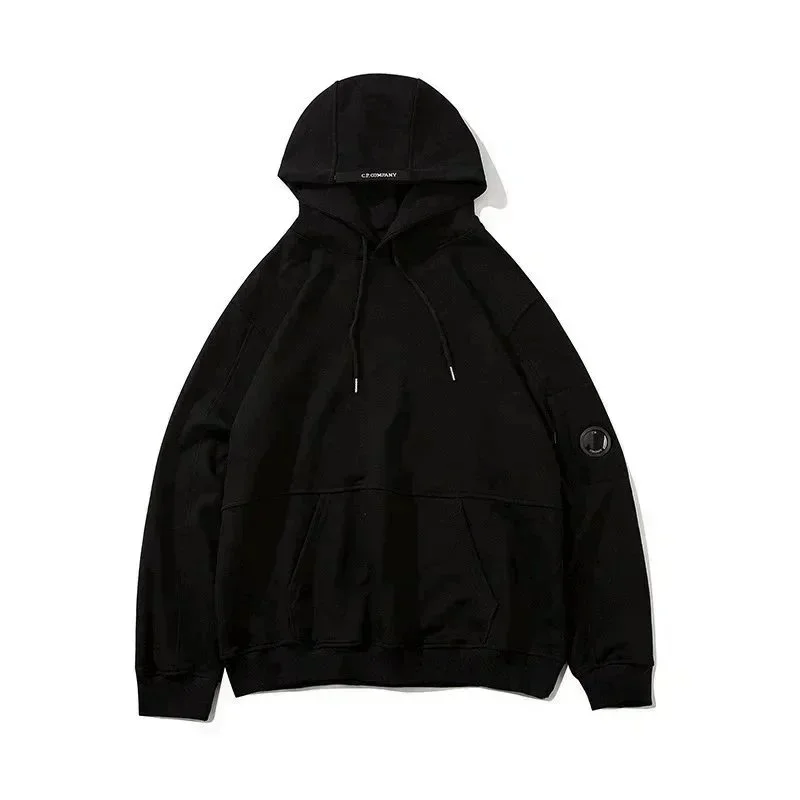 Other Unisex Black Solid Hoodie with Patch Detail Black