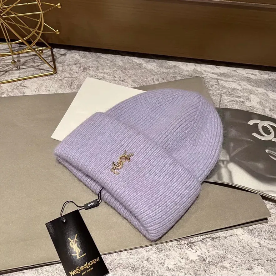 Saint Laurent Saint Laurent YSL Lilac Wool Beanie Purple