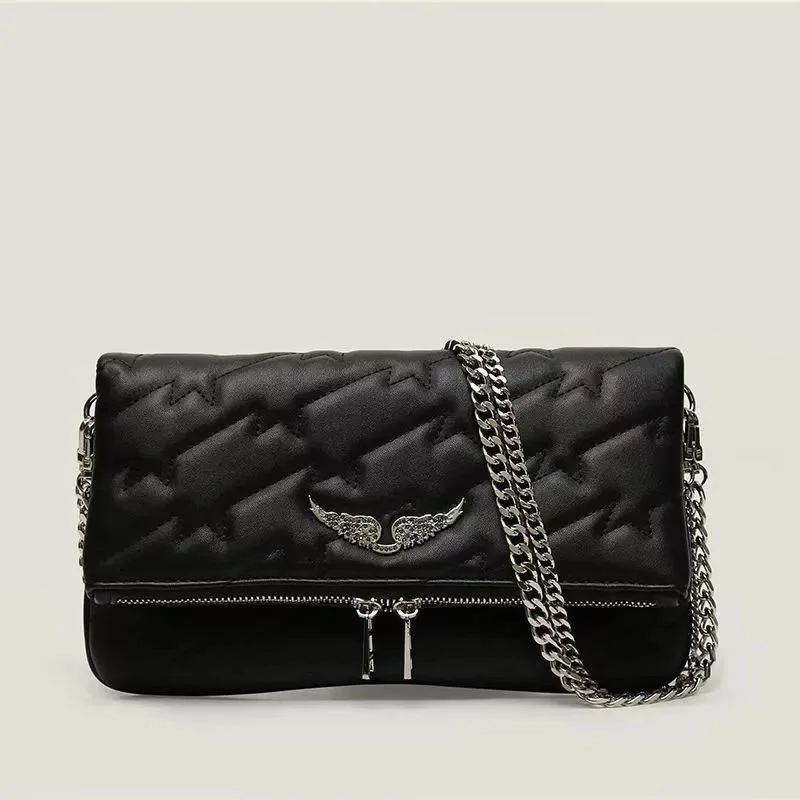 Other Black Quilted Wing Embellishment Crossbody Bag Black - 1